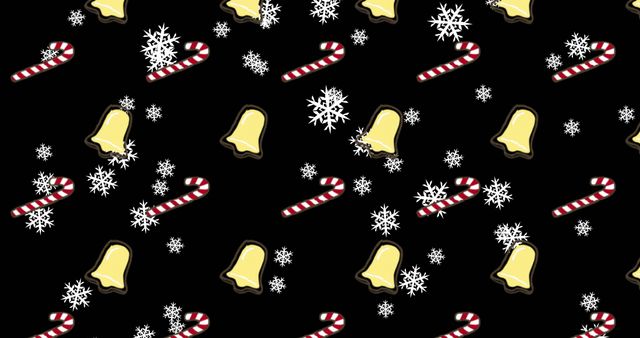 Festive Pattern with Bells and Candy Canes on Black Background - Download Free Stock Images Pikwizard.com