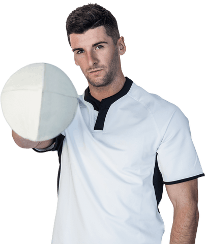 Athlete Holding Rugby Ball Isolated on Transparent Background