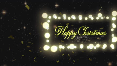 Festive Christmas Banner with Fairy Lights and Golden Confetti