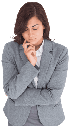 Contemplative Biracial Businesswoman on Transparent Background