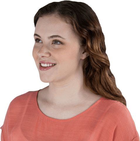 Smiling Woman Looking Up with Transparent Background