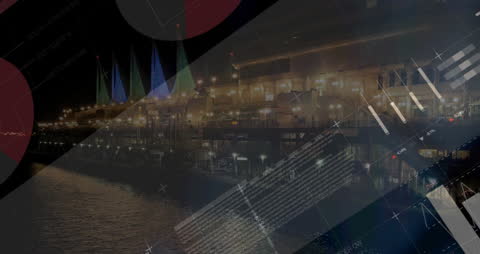 Luxury Cruise Ship Overlaid with Infographic Technology Interface