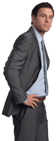 Transparent Business Professional with Hands on Hips Confident Pose