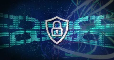 Neon Shield Protecting Digital Network with Padlock Over Streaming Encryption Code