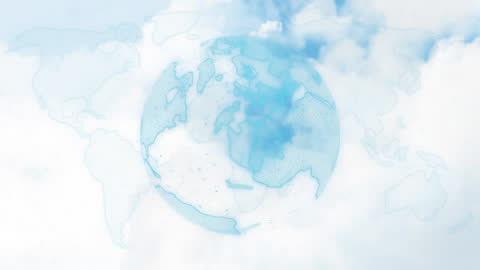 Spinning Electronic Globe Over Cloudy Sky