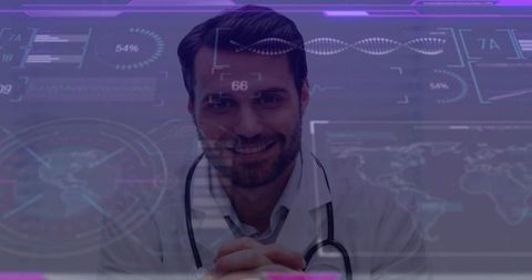 Doctor Engaged with Futuristic Holographic Medical Technology