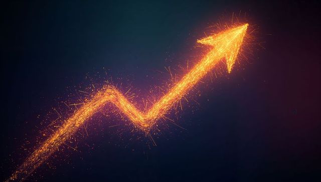 Sparking zigzag arrow representing rapid growth and success on dark gradient