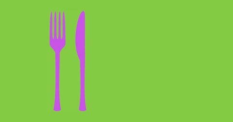 Vibrant Purple Knife and Fork on Lime Green Background