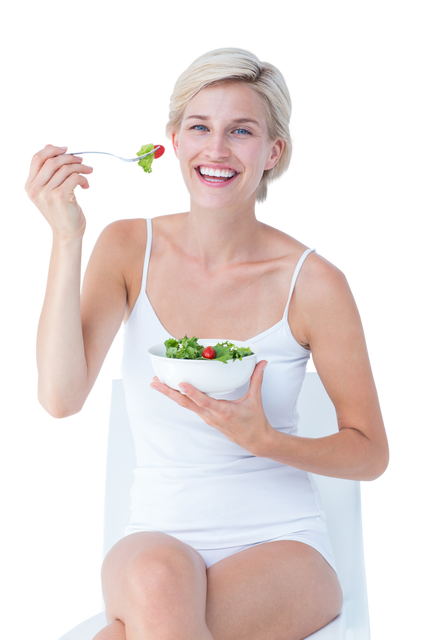 Beautiful Blonde Woman Eating Salad on Transparent Background - Download Free Stock Videos Pikwizard.com