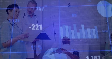 Healthcare Professionals Analyzing Patient Data Metrics in Hospital Room