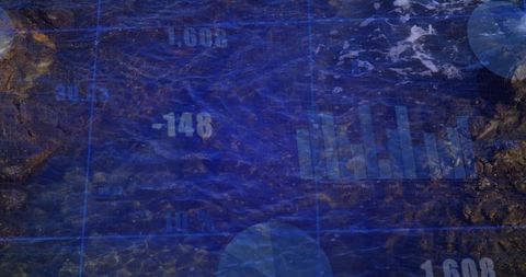 Futuristic oceanic data visualization with numeric overlays