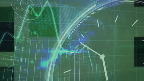 Futuristic Data Analysis Interface with Clock Overlay