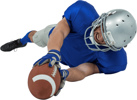 American football player reaching for ball with transparent background