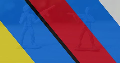 Symbolic Ukraine and Russia Flag Integration Over Toy Soldiers - Download Free Stock Images Pikwizard.com