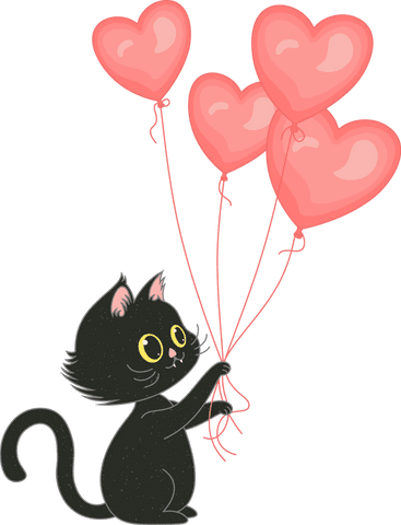 whimsical black cat holding pink heart balloons on transparent background - Download Free Stock Videos Pikwizard.com