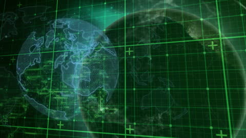 Animated Spinning Globe with Data Grid Background