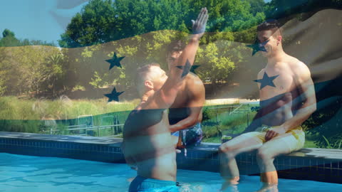 Joyful Friends Enjoying Poolside Fun on Summer Getaway