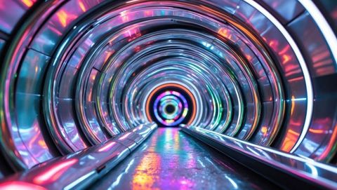 Futuristic led tunnel with glowing metallic rings