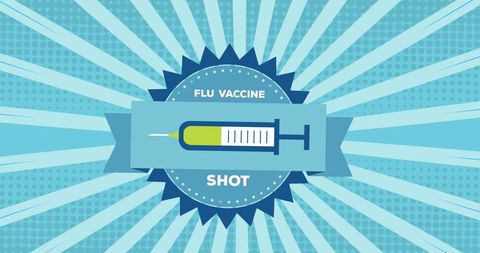 Flu Vaccine Shot Banner with Syringe Icon on Blue Background - Download Free Stock Images Pikwizard.com