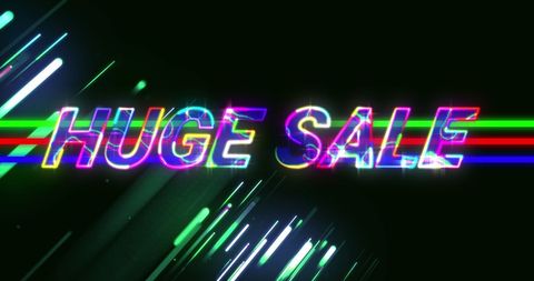 Glowing Neon Huge Sale Banner Over Dark Background