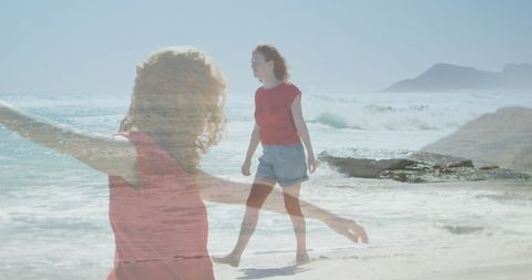Double Exposure of Woman Enjoying Sunny Beach - Download Free Stock Images Pikwizard.com