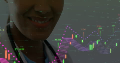 Smiling Asian Doctor Digital Interface with Data Visualization