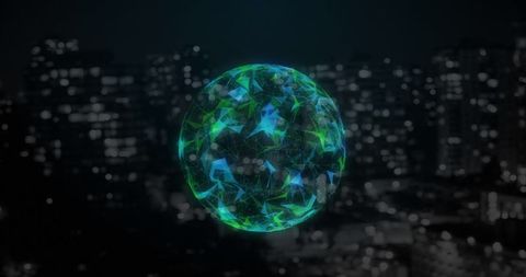 Glowing Geometric Sphere Over Night Cityscape - Download Free Stock Images Pikwizard.com