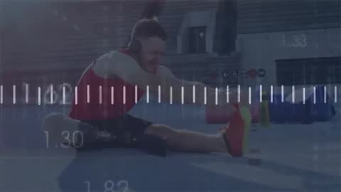 Athlete with Prosthetic Leg Stretching on Track with Dynamic Graph Overlay