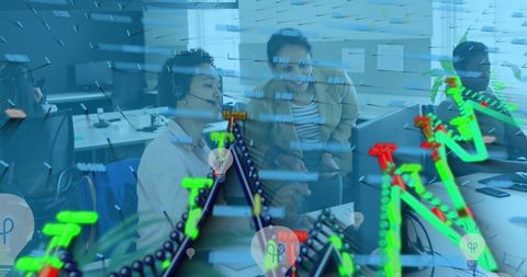 Business analysis with diverse female coworkers and data graphics