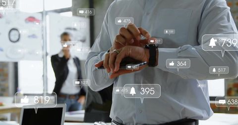 Caucasian Businessman Engaging with Digital Notifications on Smartwatch - Download Free Stock Images Pikwizard.com