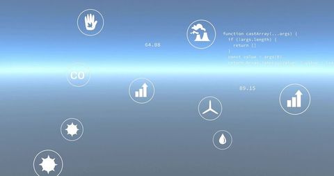 Horizon dashboard displaying floating circular data icons CO turbine telemetry code