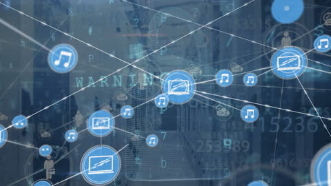 Data Connections and Digital Icons Amidst Servers