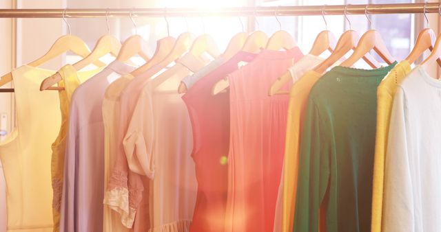 Close-up of rack of various clothes in the store 4k