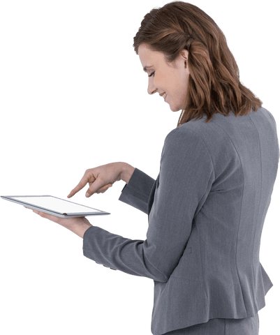 businesswoman in gray suit interacting with tablet transparent background - Download Free Stock Videos Pikwizard.com