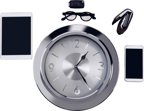 transparent office essentials with wall clock and gadgets - Download Free Stock Videos Pikwizard.com