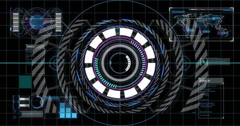 Futuristic Glowing HUD Interface with Circular Data Reticle