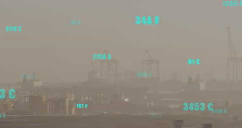 Tech-Inspired Animation Overlaying Industrial Cityscape