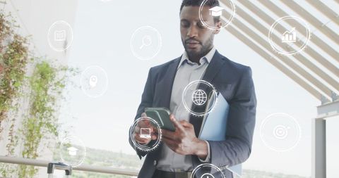 Businessman Analyzing Digital Data in Futuristic Office