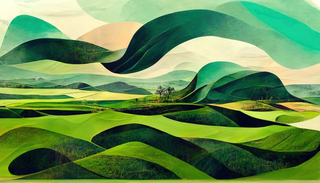 Image of landscape with green mountains and fields. Abstract background, landscape, colour and pattern concept.