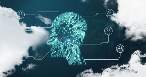 Digital Human Head with Network Icons in the Clouds - Download Free Stock Images Pikwizard.com