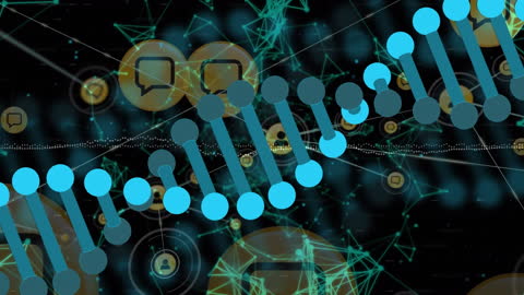 Digital DNA Helix with Technology Communication Icons