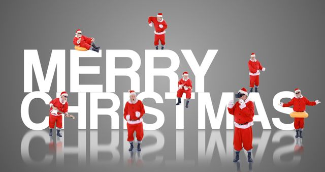 Multiple Santa Clauses Celebrating Around Merry Christmas Sign - Download Free Stock Images Pikwizard.com