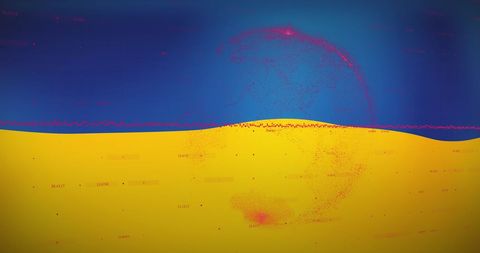 Financial Data Overlay Modern Ukraine Flag Abstract