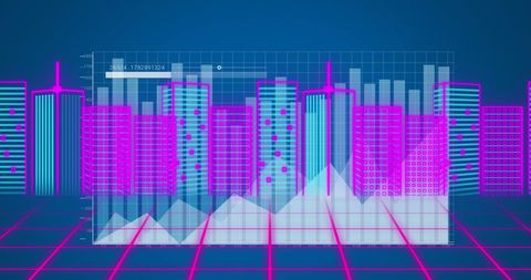 Digital data visualization in futuristic urban cityscape