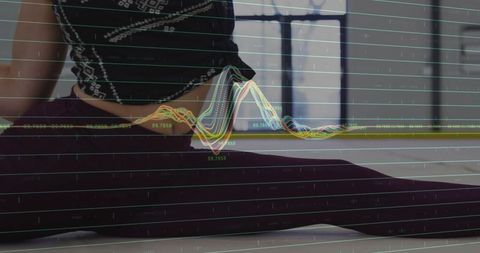 Teen Girl Performing Side Split in Yoga Studio with Graph Overlay