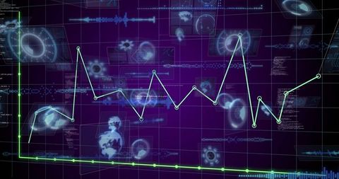 Futuristic Digital Data Visualization with Neon Green Graph