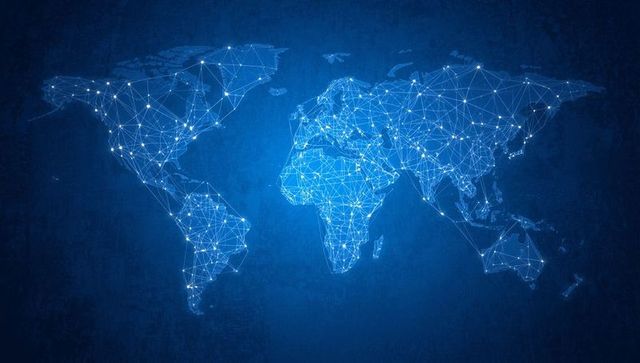 Futuristic Global Network Map with Glowing Connections