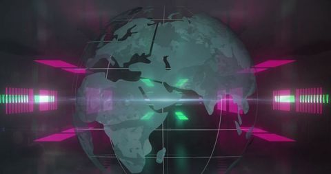 Digital Globe Against Neon Tunnel in Futuristic Technology Scene