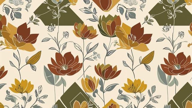 Scandinavian floral pattern wallpaper with stylized blossoms