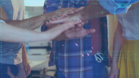 Diverse Business Team Collaborating with Digital Overlay